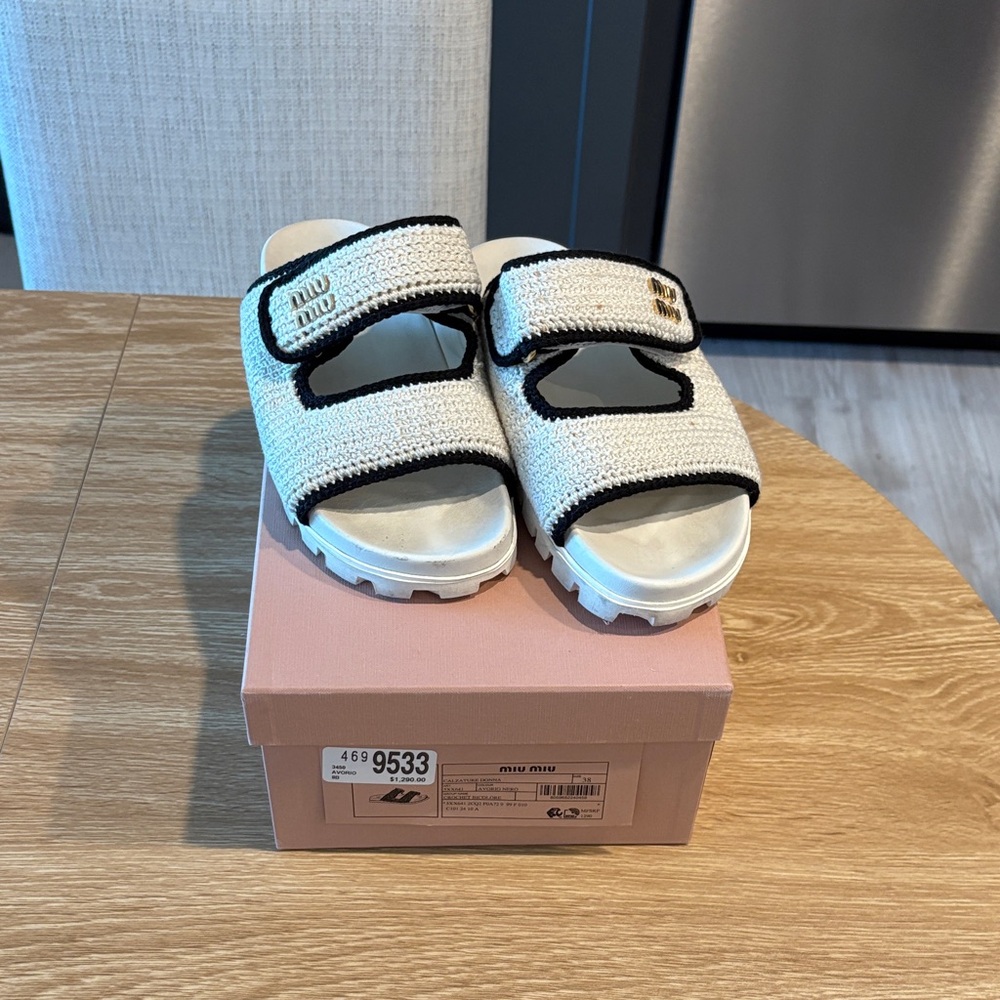 Miu Miu Cream and Black Sandals